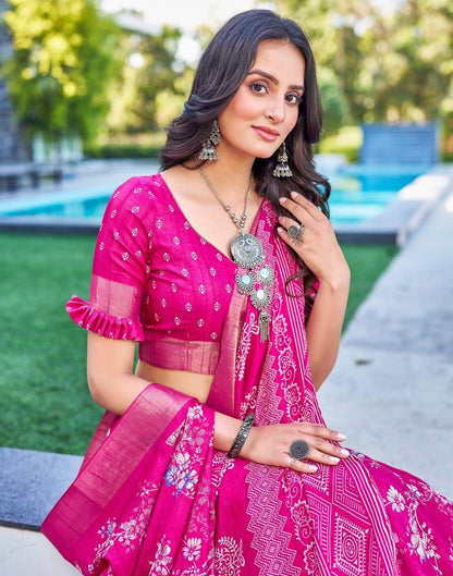 Pink Silk Printed Saree