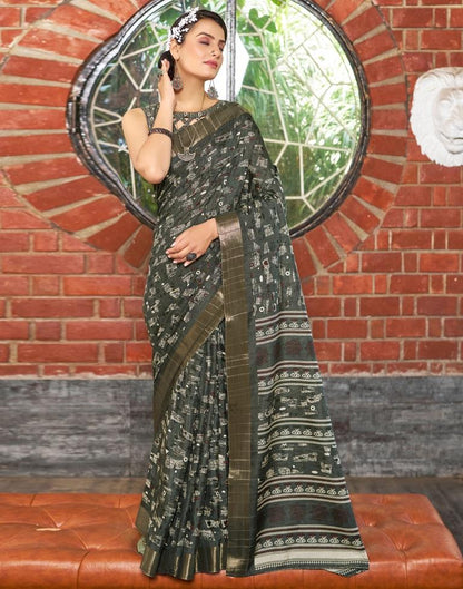 Dark Grey Silk Printed Saree