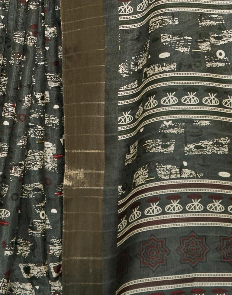 Dark Grey Silk Printed Saree