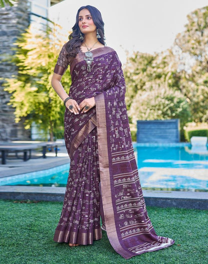 Deep Purple Silk Printed Saree