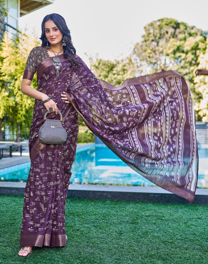 Deep Purple Silk Printed Saree