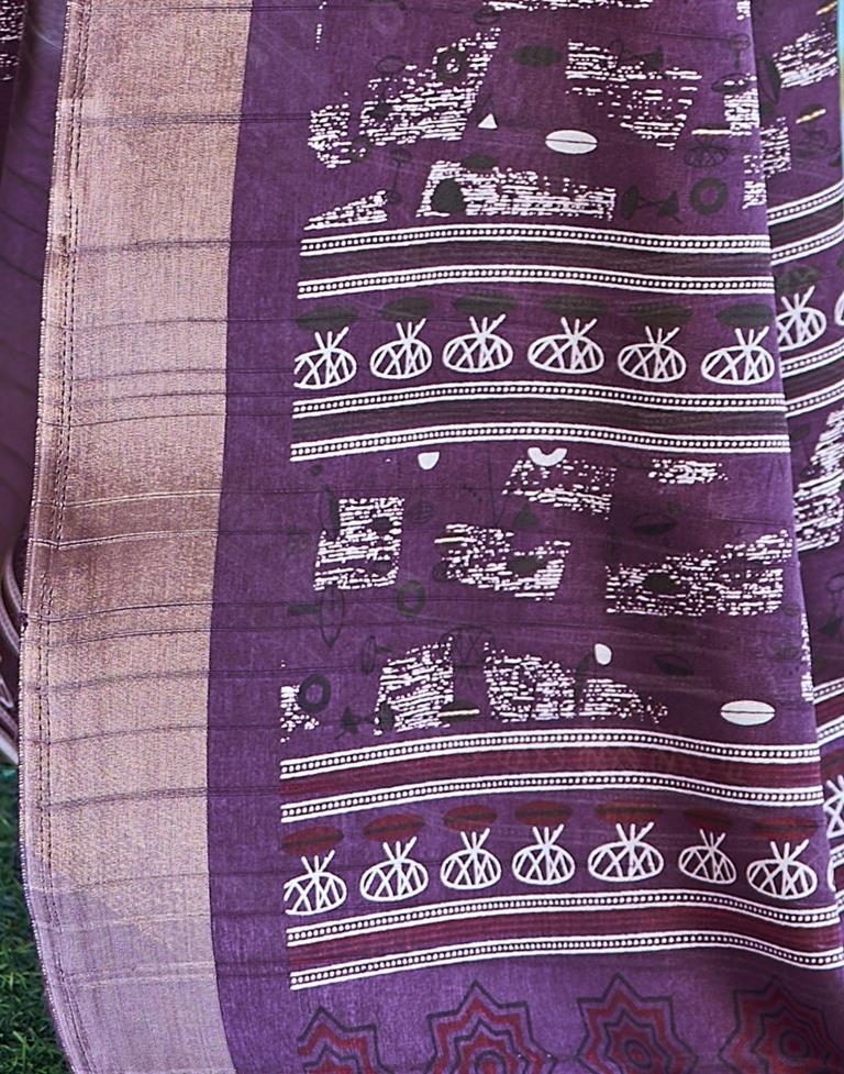 Deep Purple Silk Printed Saree