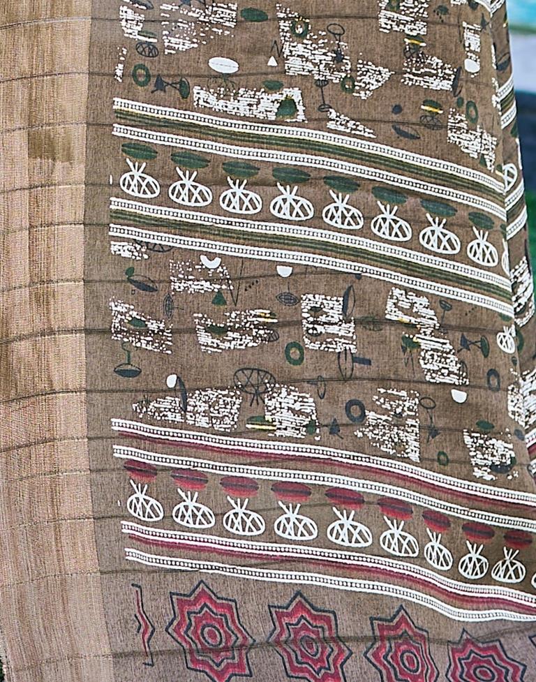 Brown Silk Printed Saree