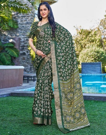 Dark Green Silk Printed Saree