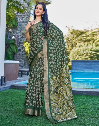 Dark Green Silk Printed Saree