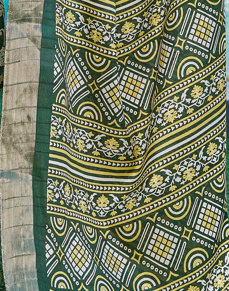 Dark Green Silk Printed Saree