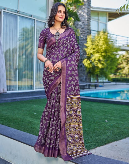 Violet Silk Printed Saree