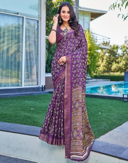 Violet Silk Printed Saree