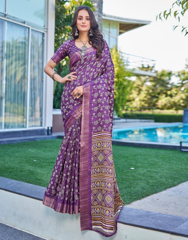 Violet Silk Printed Saree