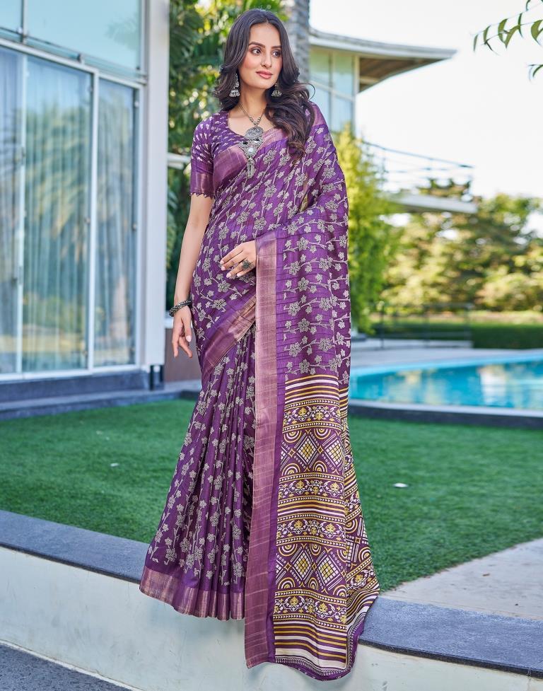 Violet Silk Printed Saree