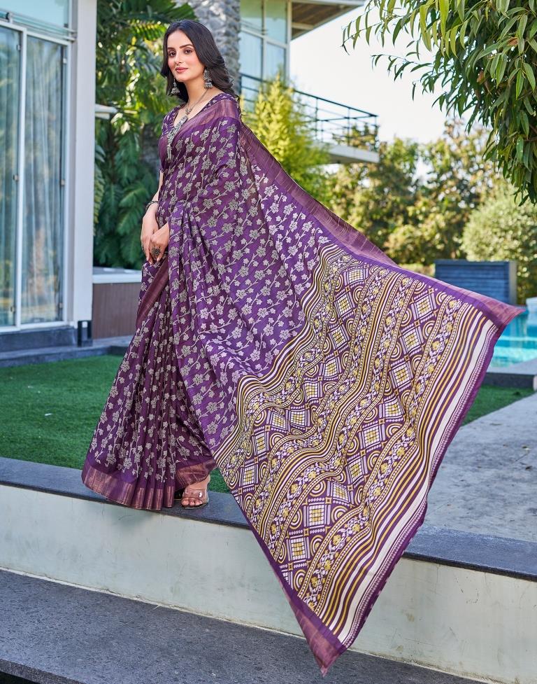 Violet Silk Printed Saree