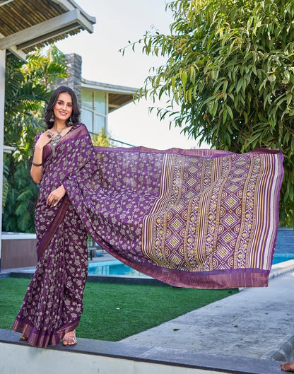 Violet Silk Printed Saree