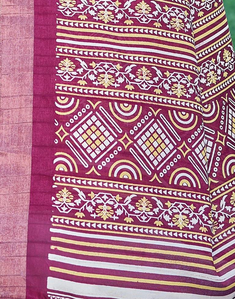 Wine Silk Printed Saree