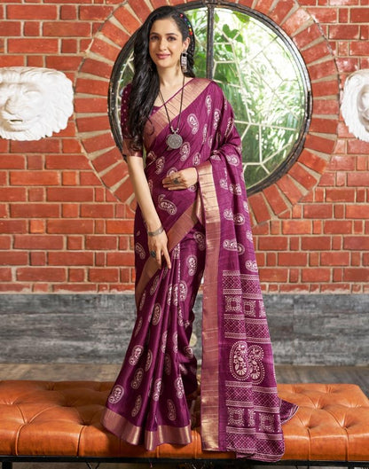 Wine Silk Printed Saree