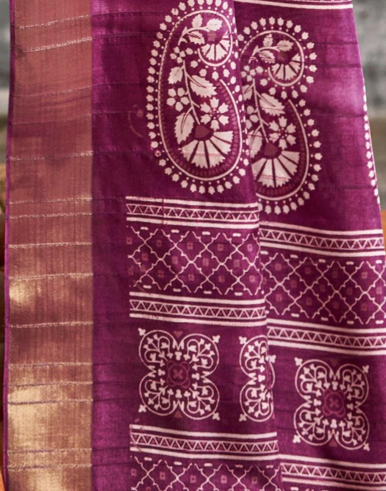 Wine Silk Printed Saree