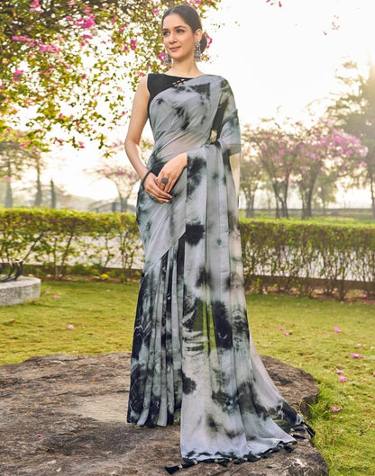 Grey Georgette Printed Saree