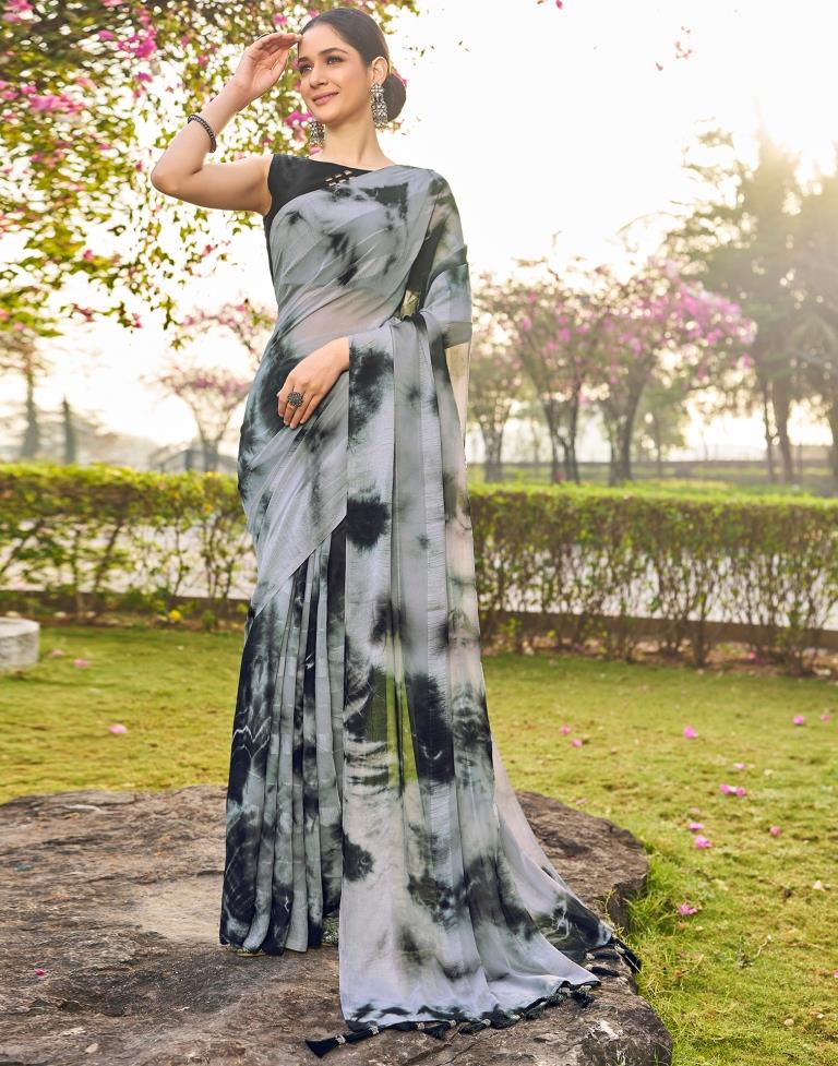 Grey Georgette Printed Saree