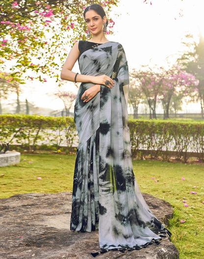 Grey Georgette Printed Saree