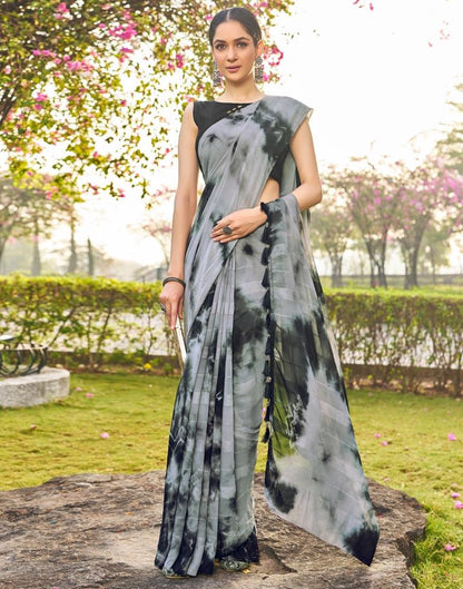 Grey Georgette Printed Saree