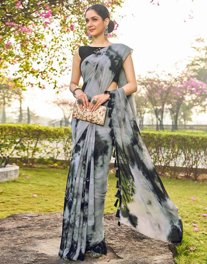 Grey Georgette Printed Saree