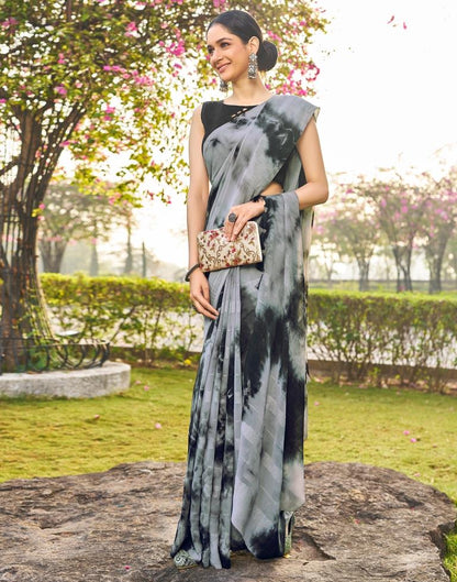 Grey Georgette Printed Saree