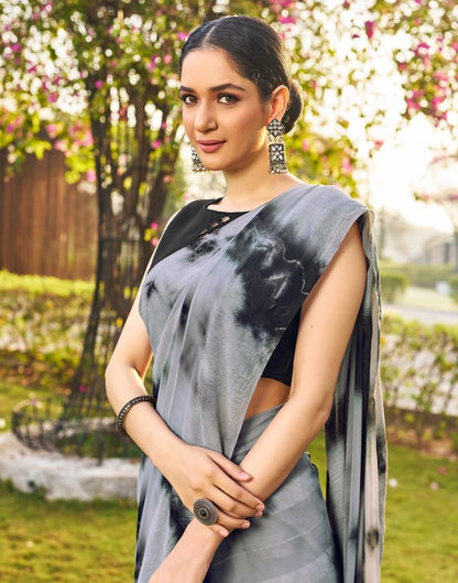 Grey Georgette Printed Saree