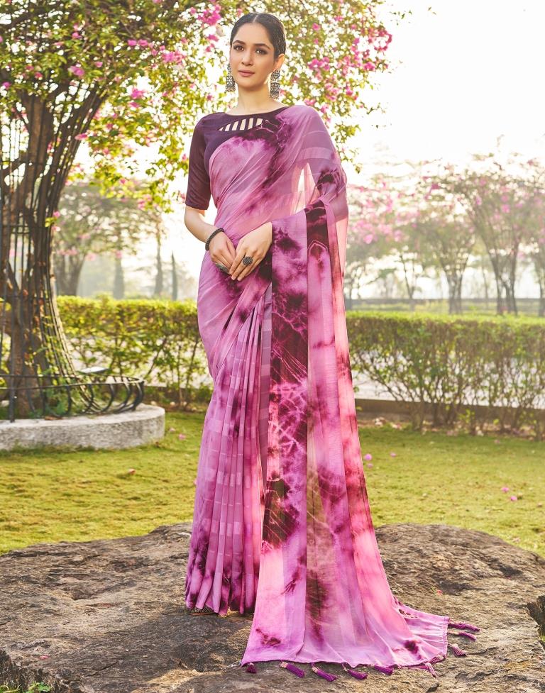 Pink Georgette Printed Saree