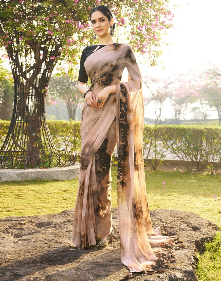 Beige Georgette Printed Saree