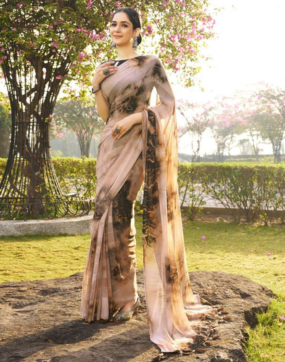 Beige Georgette Printed Saree