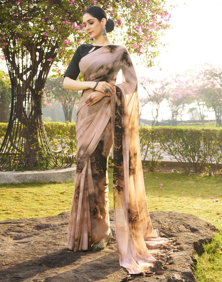 Beige Georgette Printed Saree