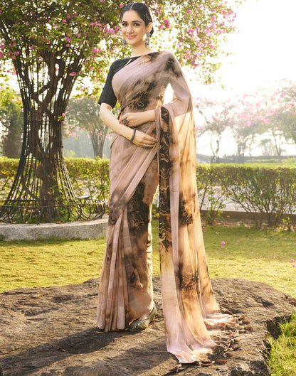 Beige Georgette Printed Saree