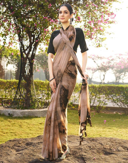 Beige Georgette Printed Saree