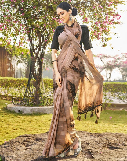 Beige Georgette Printed Saree