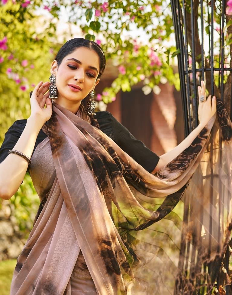 Beige Georgette Printed Saree