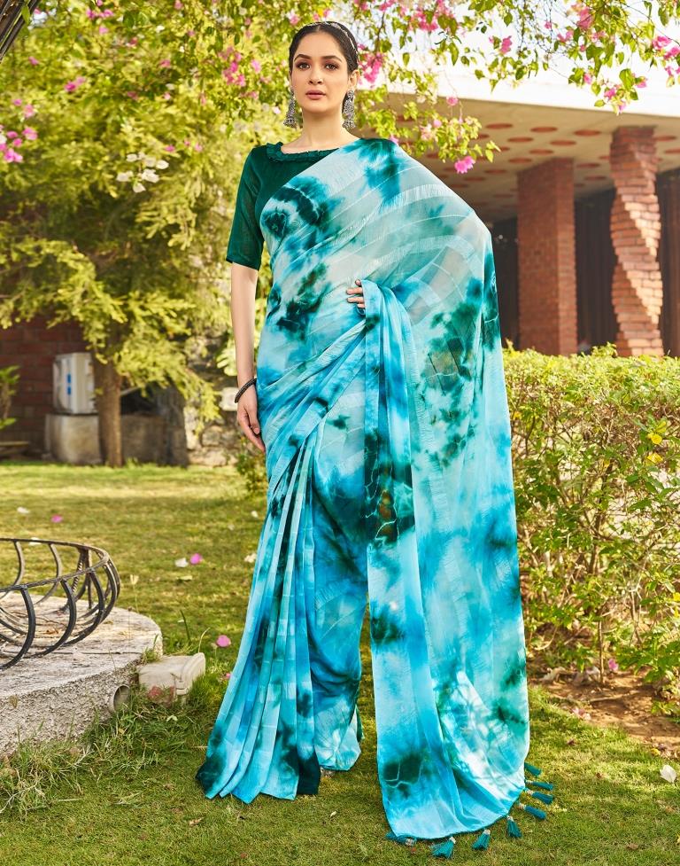 Light Blue Georgette Printed Saree