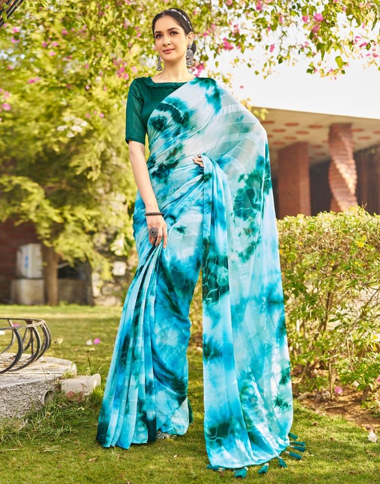 Light Blue Georgette Printed Saree