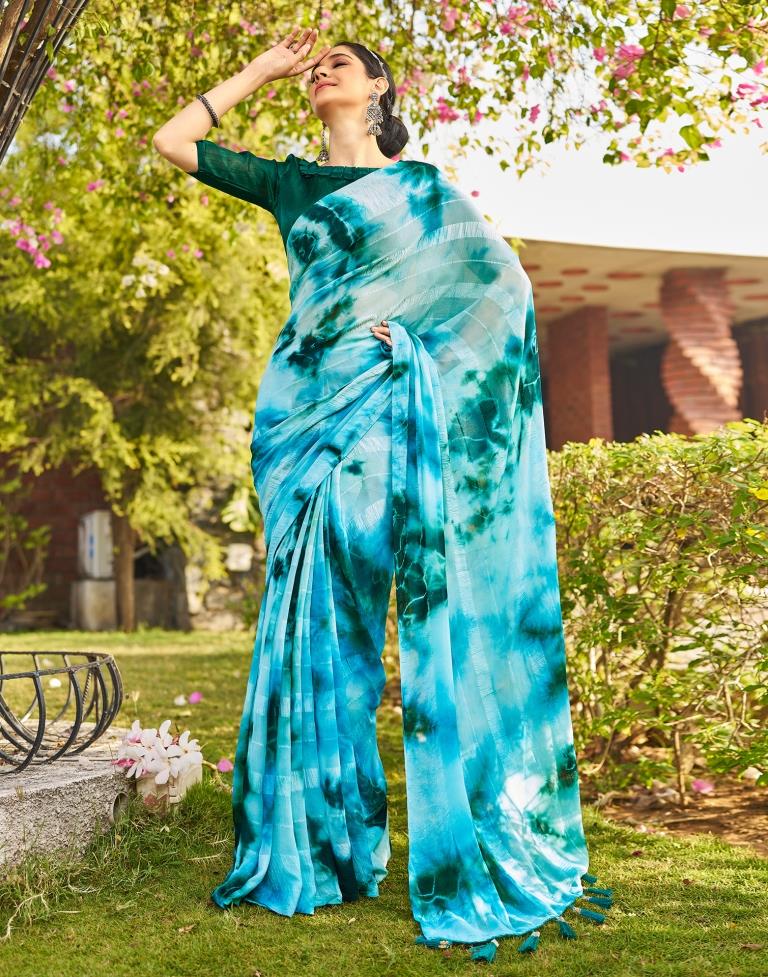 Light Blue Georgette Printed Saree