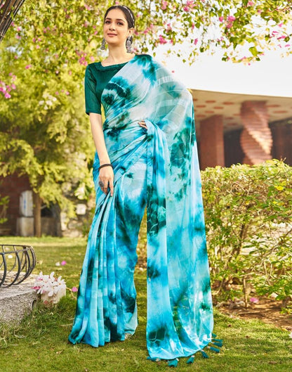 Light Blue Georgette Printed Saree