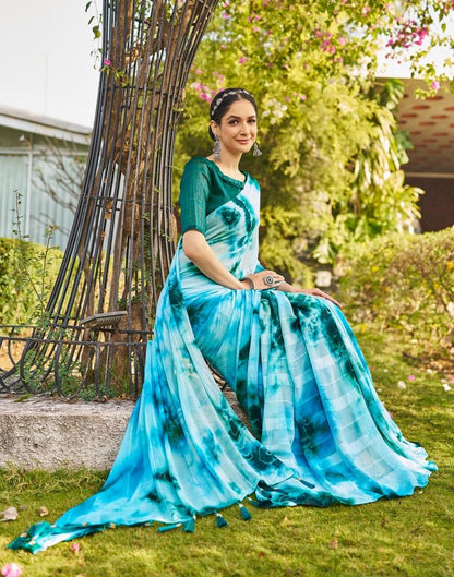 Light Blue Georgette Printed Saree