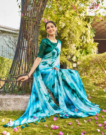 Light Blue Georgette Printed Saree