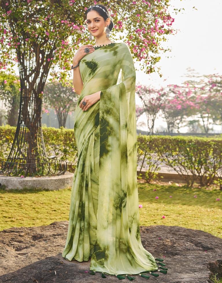 Pista Green Georgette Printed Saree