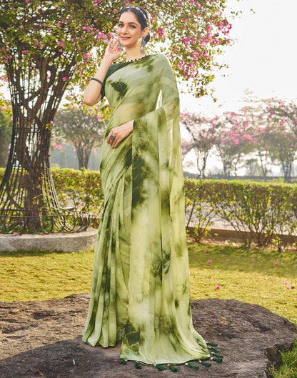 Pista Green Georgette Printed Saree