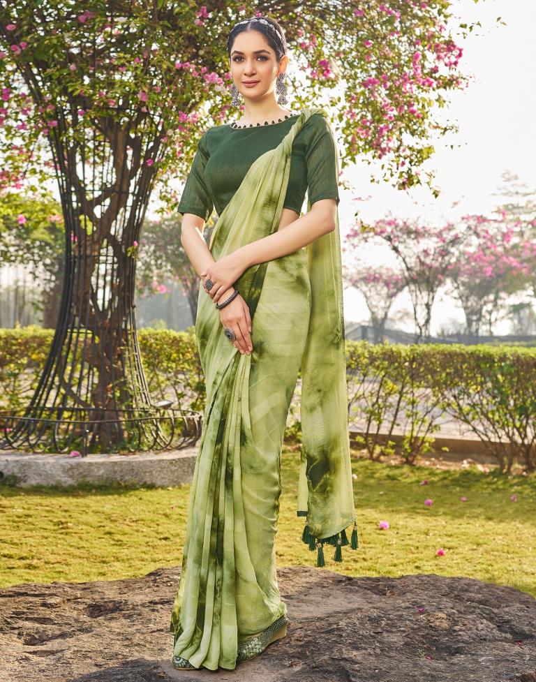 Pista Green Georgette Printed Saree