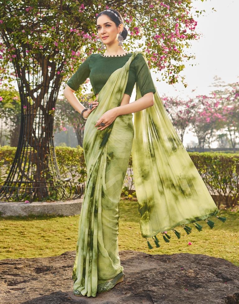 Pista Green Georgette Printed Saree