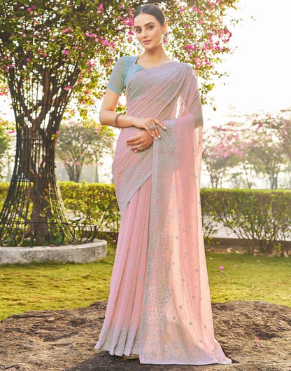 Light Pink Georgette Embroidery Saree