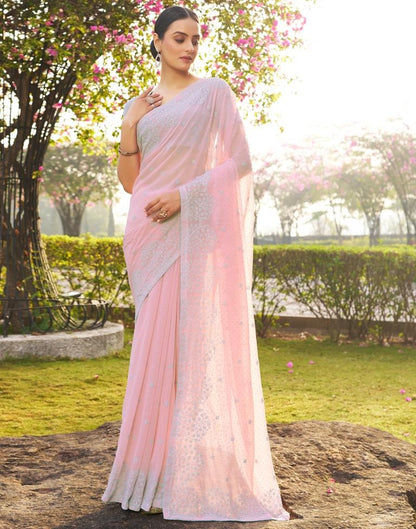 Light Pink Georgette Embroidery Saree