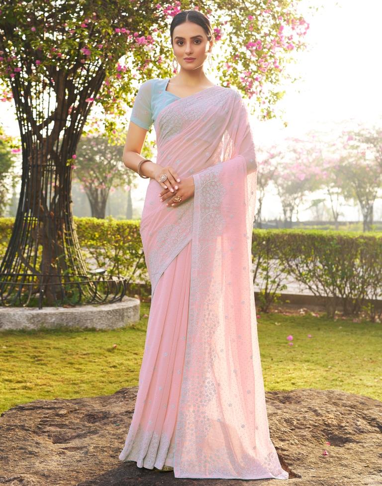 Light Pink Georgette Embroidery Saree