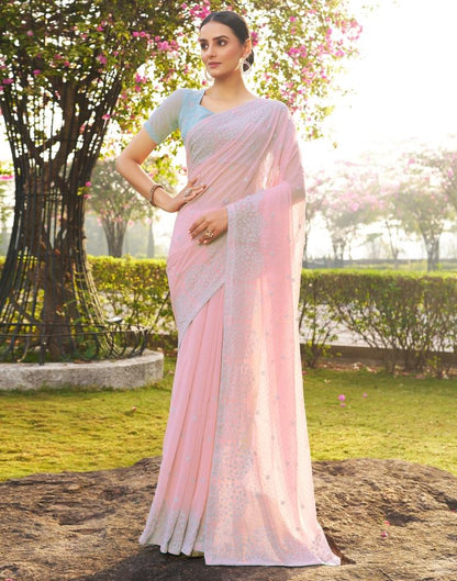 Light Pink Georgette Embroidery Saree