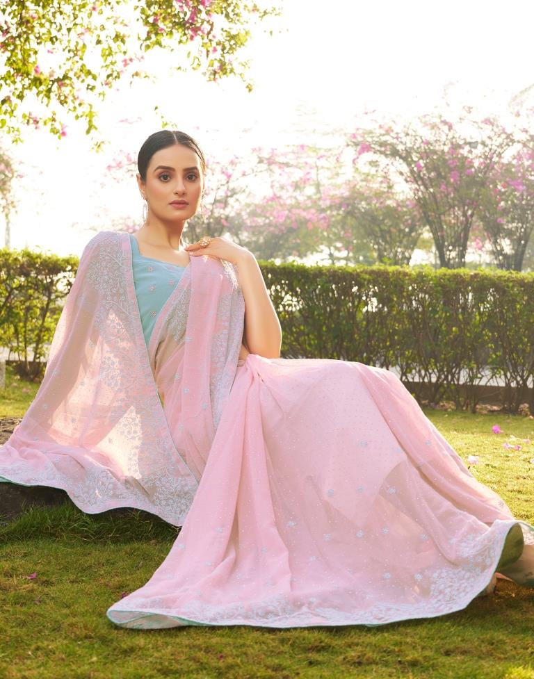 Light Pink Georgette Embroidery Saree