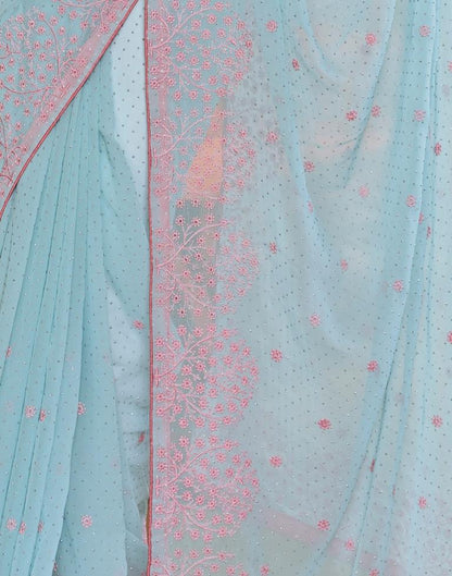 Light Blue Georgette Embroidery Saree